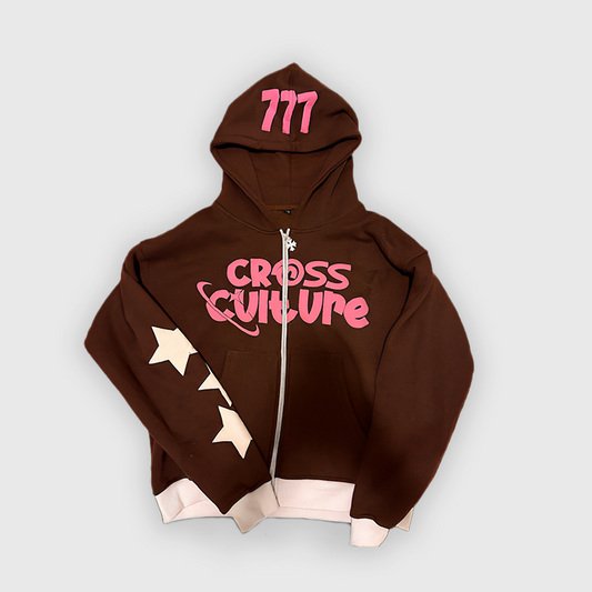 Monogram Zip-Up Hoodie | Brown